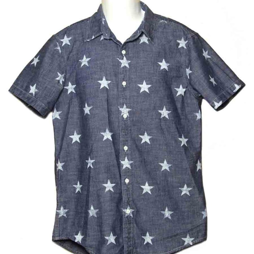 Ralph Lauren Denim & Supply Shirt Blue White Stars Pattern Men's Size M
